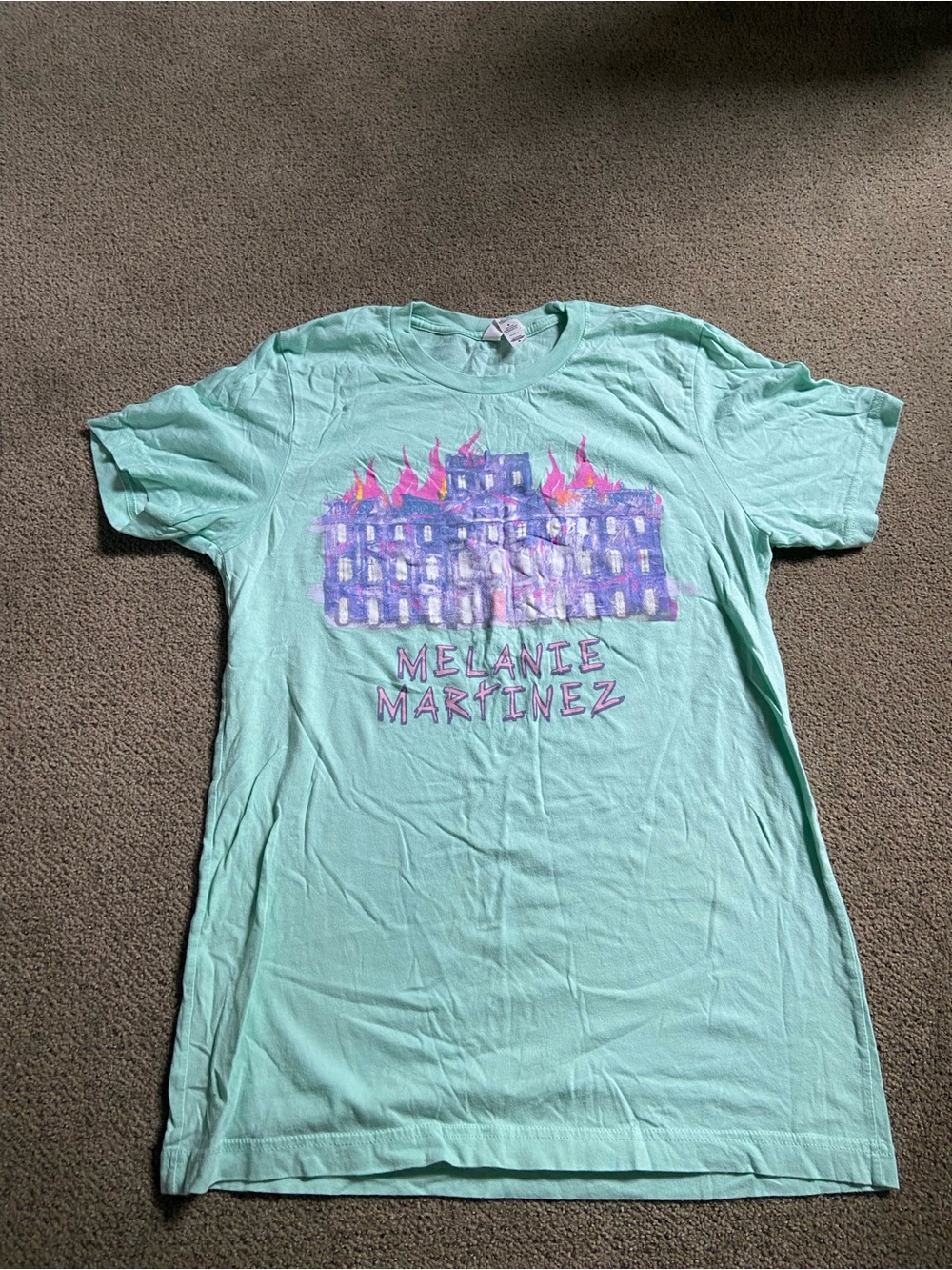 Mint Green Short Sleeve Graphic Tee with Building Print